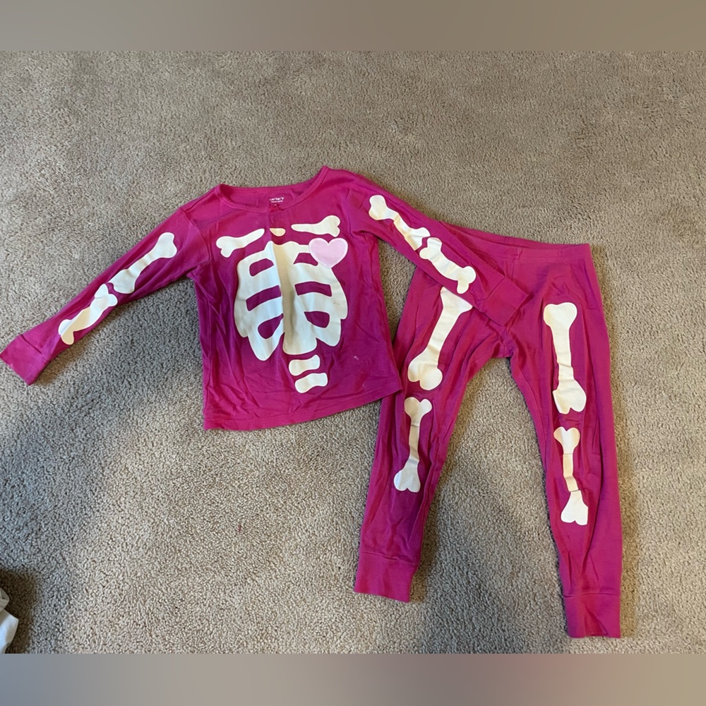 3T Carter's Pink Skeleton Glow In The Dark Halloween Kids Pajamas